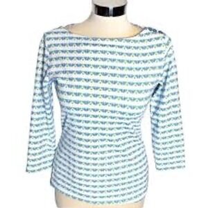 J.McLaughlin Womens XL Blue Green Geometric Catalina Boatneck 3/4 Sleeve Top